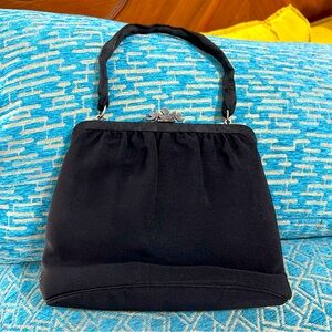 Vintage Paray Black‎ Purse Clutch Silver Clasp Handbag Mini Bag Couture